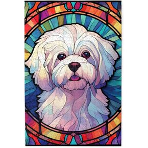 Boston Terrier Dogs Lovers Stained Colorful Glass 1000 Pieces Art Painting Wooden Puzzle for Kids Adults, Birthday Mother's Father's Day Christmas for Dad Mom Son Girls