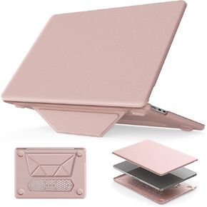 HXCASEAC Case Compatible with MacBook Air 13.6 inch Case 2024 2022 with Foldable Stand, Anti-Scratching Protective Hard Shell Cover for M3 M2 A3113, A2681 PU Leather, Pink