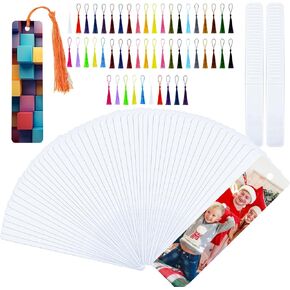 50 Sets Sublimation Blank Bookmarks, DIY Blank Aluminum Metal Bookmarks with Clear Bookmark Sleeves Tassels and Self-Sealing Bags for Crafts Birthday Reading Back to School Supplies