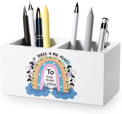 هدايا تقدير المعلم من maitys، منظم مكتب المعلم، حوامل أقلام خشبية، حامل قلم تقدير، منظم قلم سطح المكتب الأبيض، ديكور مكتب المعلم لمستلزمات المكتب، 6 × 2.7 × 3.1 بوصة in Kuwait