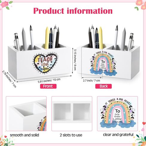 هدايا تقدير المعلم من maitys، منظم مكتب المعلم، حوامل أقلام خشبية، حامل قلم تقدير، منظم قلم سطح المكتب الأبيض، ديكور مكتب المعلم لمستلزمات المكتب، 6 × 2.7 × 3.1 بوصة in Kuwait