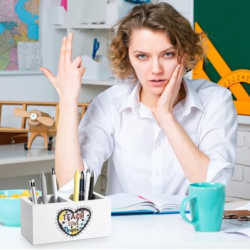 هدايا تقدير المعلم من maitys، منظم مكتب المعلم، حوامل أقلام خشبية، حامل قلم تقدير، منظم قلم سطح المكتب الأبيض، ديكور مكتب المعلم لمستلزمات المكتب، 6 × 2.7 × 3.1 بوصة in Kuwait