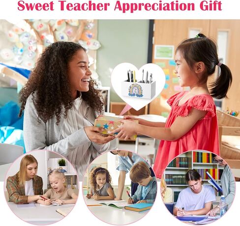 هدايا تقدير المعلم من maitys، منظم مكتب المعلم، حوامل أقلام خشبية، حامل قلم تقدير، منظم قلم سطح المكتب الأبيض، ديكور مكتب المعلم لمستلزمات المكتب، 6 × 2.7 × 3.1 بوصة in Kuwait