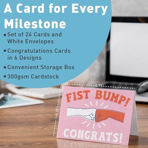 Sweetzer & Orange S&O Fun Congratulations Cards with Envelopes - Pack of 24 Colorful Encouragement Notes with covers - Appreciation, Recognition Cards for Coworkers - Boxed Compliment notes- in Kuwait