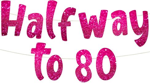 Halfway To 80 Black Glitter Banner - Happy 40th Birthday Party Banner - 40th Birthday Party Decorations and Supplies - 40th Wedding Anniversary Decorations in Kuwait