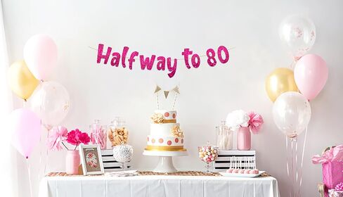 Halfway To 80 Black Glitter Banner - Happy 40th Birthday Party Banner - 40th Birthday Party Decorations and Supplies - 40th Wedding Anniversary Decorations in Kuwait