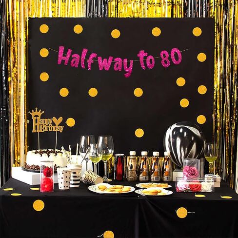 Halfway To 80 Black Glitter Banner - Happy 40th Birthday Party Banner - 40th Birthday Party Decorations and Supplies - 40th Wedding Anniversary Decorations in Kuwait