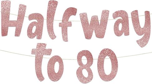 Halfway To 80 Black Glitter Banner - Happy 40th Birthday Party Banner - 40th Birthday Party Decorations and Supplies - 40th Wedding Anniversary Decorations in Kuwait