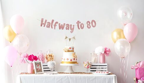 Halfway To 80 Black Glitter Banner - Happy 40th Birthday Party Banner - 40th Birthday Party Decorations and Supplies - 40th Wedding Anniversary Decorations in Kuwait