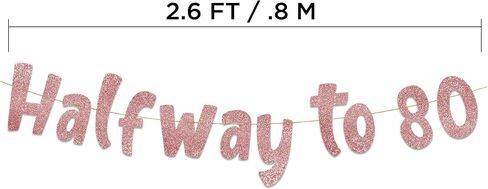 Halfway To 80 Black Glitter Banner - Happy 40th Birthday Party Banner - 40th Birthday Party Decorations and Supplies - 40th Wedding Anniversary Decorations in Kuwait