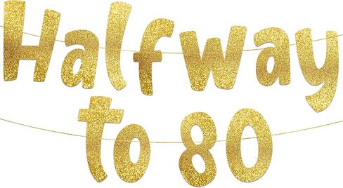 Halfway To 80 Black Glitter Banner - Happy 40th Birthday Party Banner - 40th Birthday Party Decorations and Supplies - 40th Wedding Anniversary Decorations in Kuwait