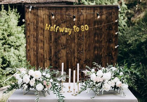 Halfway To 80 Black Glitter Banner - Happy 40th Birthday Party Banner - 40th Birthday Party Decorations and Supplies - 40th Wedding Anniversary Decorations in Kuwait