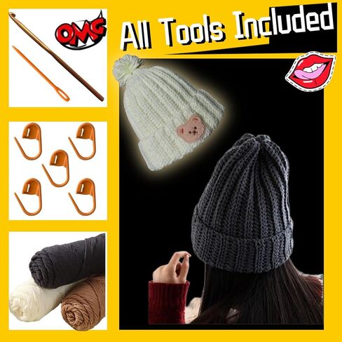 مجموعة أدوات الكروشيه للمبتدئين من SHENJILL Beanies مع مقاطع فيديو خطوة بخطوة ودروس تعليمية للمبتدئين مجموعة قبعة الحياكة للبالغين مجموعات غزل سهلة للمبتدئين للكروشيه (أسود رمادي) in Saudi Arabia