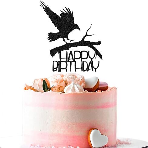 غلاف كعكة عيد ميلاد سعيد على شكل غراب، لوازم تزيين حفلات أعياد الميلاد على شكل طائر، ديكورات كعكة الغراب، لمعان أسود in Kuwait