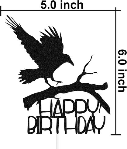 غلاف كعكة عيد ميلاد سعيد على شكل غراب، لوازم تزيين حفلات أعياد الميلاد على شكل طائر، ديكورات كعكة الغراب، لمعان أسود in Kuwait