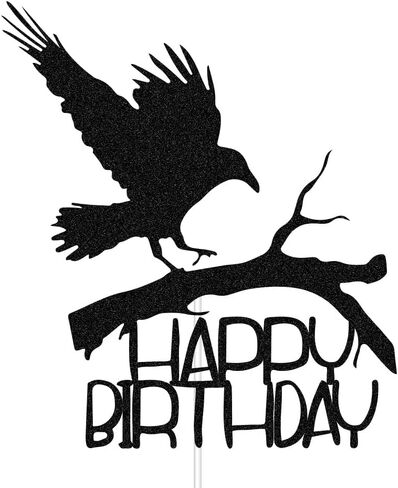 غلاف كعكة عيد ميلاد سعيد على شكل غراب، لوازم تزيين حفلات أعياد الميلاد على شكل طائر، ديكورات كعكة الغراب، لمعان أسود in Kuwait