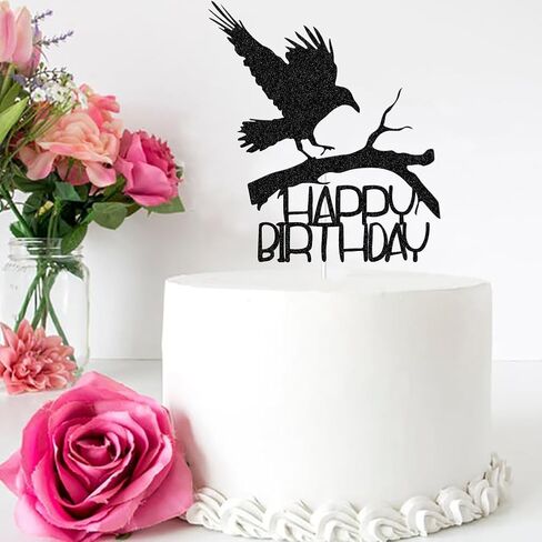 غلاف كعكة عيد ميلاد سعيد على شكل غراب، لوازم تزيين حفلات أعياد الميلاد على شكل طائر، ديكورات كعكة الغراب، لمعان أسود in Kuwait