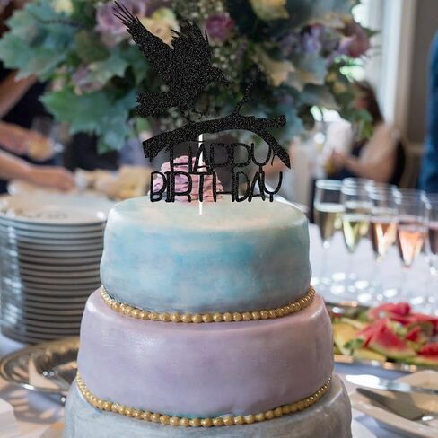 غلاف كعكة عيد ميلاد سعيد على شكل غراب، لوازم تزيين حفلات أعياد الميلاد على شكل طائر، ديكورات كعكة الغراب، لمعان أسود in Kuwait