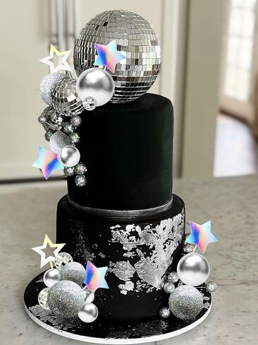 JeVenis Pink Disco Ball Cake Topper Dancing Queen Cake Topper 80s Cake Decorations Silver Cake Balls Silver Cake Decorations in Saudi Arabia