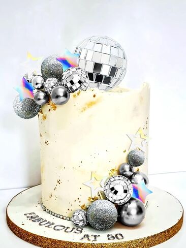 JeVenis Pink Disco Ball Cake Topper Dancing Queen Cake Topper 80s Cake Decorations Silver Cake Balls Silver Cake Decorations in Saudi Arabia