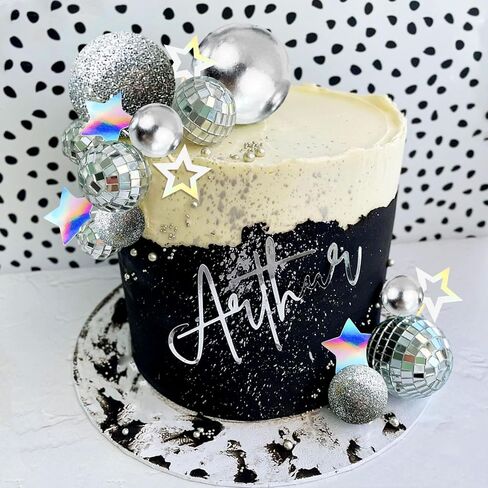 JeVenis Pink Disco Ball Cake Topper Dancing Queen Cake Topper 80s Cake Decorations Silver Cake Balls Silver Cake Decorations in Saudi Arabia