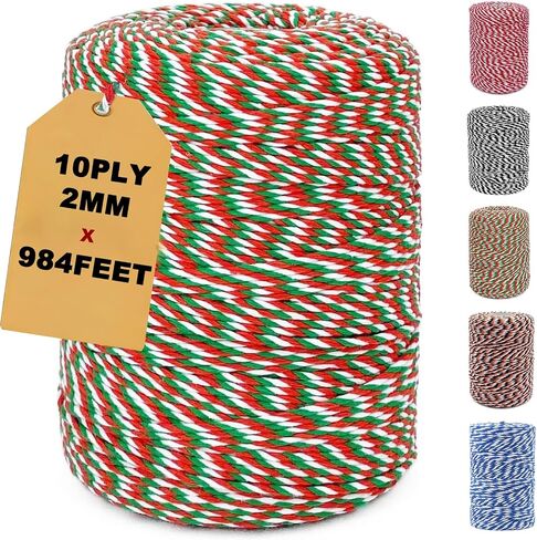 Red and White Bakers Twine,984 Feet Cotton String Festive Christmas Rope Perfect for Crafts,Gift Wrapping,Party Decor,Baking,and Holiday Projects in Kuwait