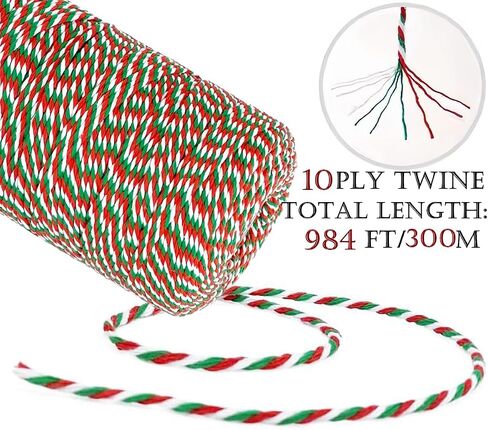 Red and White Bakers Twine,984 Feet Cotton String Festive Christmas Rope Perfect for Crafts,Gift Wrapping,Party Decor,Baking,and Holiday Projects in Kuwait