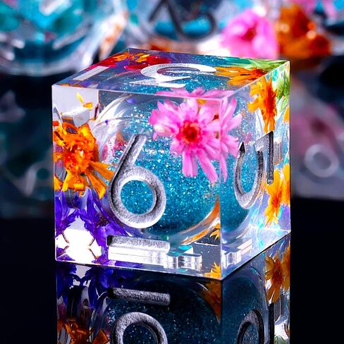 Liquid Core DND Dice Set, 7pcs Sharp Edge Dice for Role Playing Dungeons and Dragons Ttrpg with Gift Box, Handmade Resin D&D Dice RPG Role Playing Games Dice Set(Blue) in Saudi Arabia