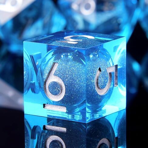 Liquid Core DND Dice Set, 7pcs Sharp Edge Dice for Role Playing Dungeons and Dragons Ttrpg with Gift Box, Handmade Resin D&D Dice RPG Role Playing Games Dice Set(Blue) in Saudi Arabia