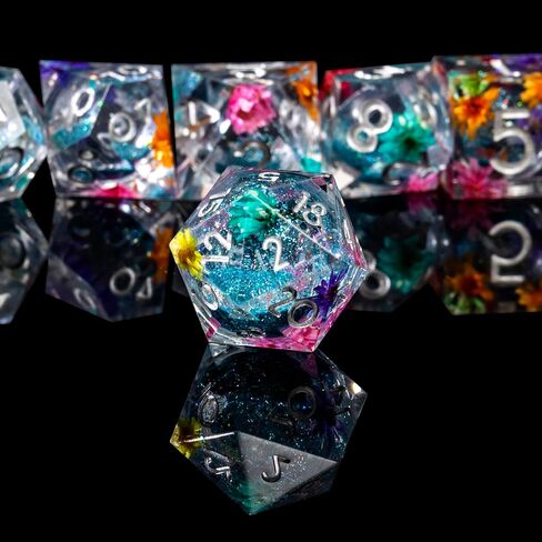Liquid Core DND Dice Set, 7pcs Sharp Edge Dice for Role Playing Dungeons and Dragons Ttrpg with Gift Box, Handmade Resin D&D Dice RPG Role Playing Games Dice Set(Blue) in Saudi Arabia