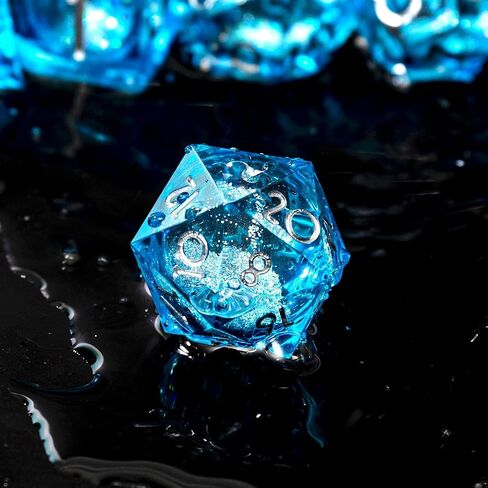Liquid Core DND Dice Set, 7pcs Sharp Edge Dice for Role Playing Dungeons and Dragons Ttrpg with Gift Box, Handmade Resin D&D Dice RPG Role Playing Games Dice Set(Blue) in Saudi Arabia
