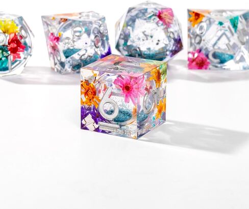 Liquid Core DND Dice Set, 7pcs Sharp Edge Dice for Role Playing Dungeons and Dragons Ttrpg with Gift Box, Handmade Resin D&D Dice RPG Role Playing Games Dice Set(Blue) in Saudi Arabia