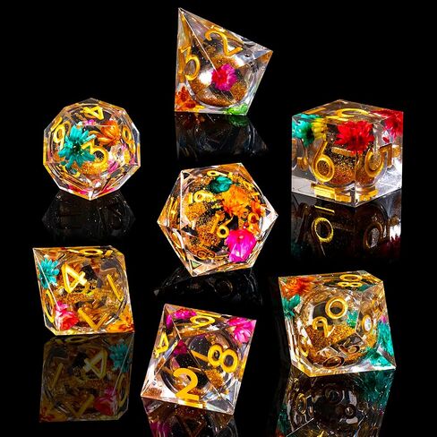 Liquid Core DND Dice Set, 7pcs Sharp Edge Dice for Role Playing Dungeons and Dragons Ttrpg with Gift Box, Handmade Resin D&D Dice RPG Role Playing Games Dice Set(Blue) in Saudi Arabia