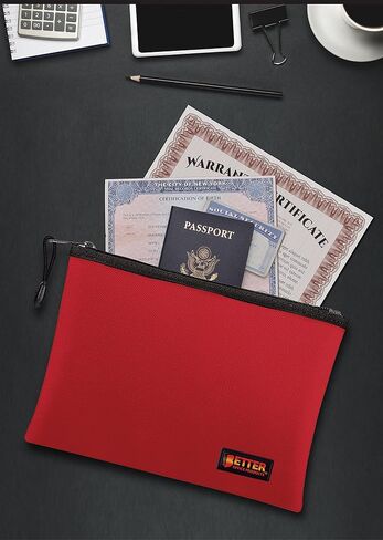 Better Office Products 2 Pack Fireproof Document Bag, 13.4" x 9.4", Storage Pouch with Zipper, Safe Storage Bag, Water-Resistant Material, Holder for Letter Size & A4 Documents (1 Red + 1 Black) in Kuwait