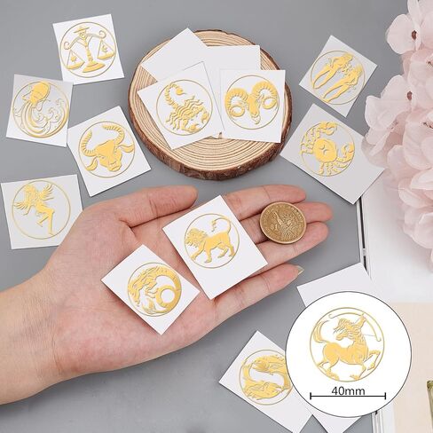 OLYCRAFT 12 Pcs Constellation Pattern Stickers Self Adhesive Golden Stickers Zodiac Signs Metal Stickers Brass Stickers for DIY Scrapbooks Resin Crafts Phone Decorations Cool Sticker - 12 Styles in Saudi Arabia