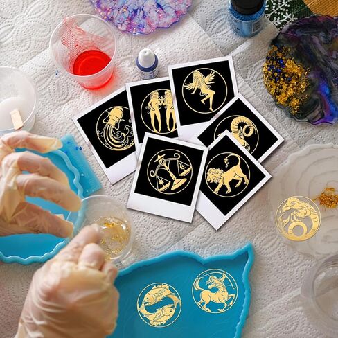 OLYCRAFT 12 Pcs Constellation Pattern Stickers Self Adhesive Golden Stickers Zodiac Signs Metal Stickers Brass Stickers for DIY Scrapbooks Resin Crafts Phone Decorations Cool Sticker - 12 Styles in Saudi Arabia