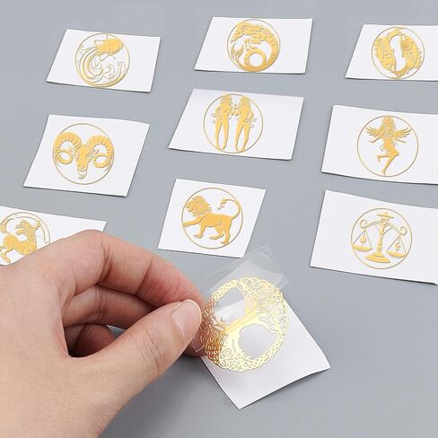 OLYCRAFT 12 Pcs Constellation Pattern Stickers Self Adhesive Golden Stickers Zodiac Signs Metal Stickers Brass Stickers for DIY Scrapbooks Resin Crafts Phone Decorations Cool Sticker - 12 Styles in Saudi Arabia
