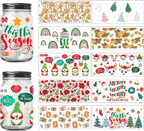 10pcs Christmas Cup Stickers, Xmas Glass Rub On Transfer Decals Christmas Cup Wrap for 16OZ Cups Decor Christmas Decorations Supplies (Style B) in Saudi Arabia