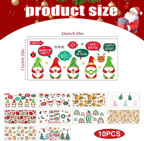 10pcs Christmas Cup Stickers, Xmas Glass Rub On Transfer Decals Christmas Cup Wrap for 16OZ Cups Decor Christmas Decorations Supplies (Style B) in Saudi Arabia