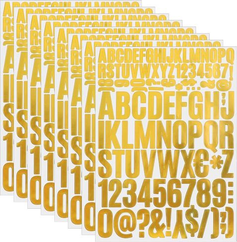 8 Sheets/816 PCS Letters Stickers Gold, 0.8 Inch and 1.6 Inch Vinyl Letter Number Stickers, Stick on Alphabet Stickers for Poster Board Mailbox Signs Scrapbook(8 Sheets) in Saudi Arabia