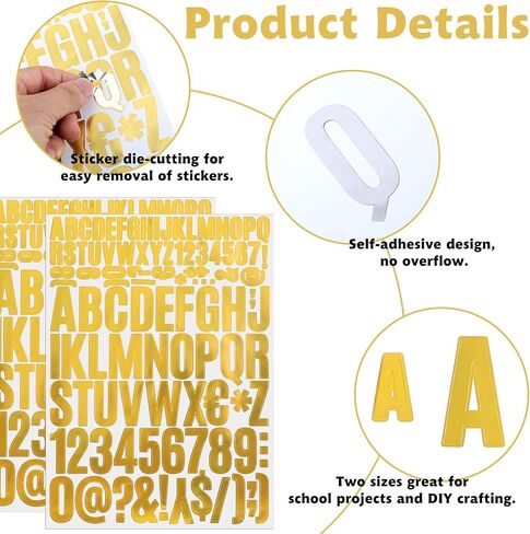 8 Sheets/816 PCS Letters Stickers Gold, 0.8 Inch and 1.6 Inch Vinyl Letter Number Stickers, Stick on Alphabet Stickers for Poster Board Mailbox Signs Scrapbook(8 Sheets) in Saudi Arabia