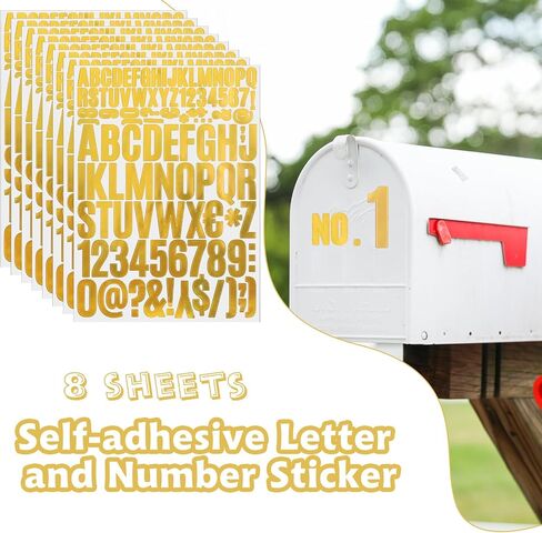 8 Sheets/816 PCS Letters Stickers Gold, 0.8 Inch and 1.6 Inch Vinyl Letter Number Stickers, Stick on Alphabet Stickers for Poster Board Mailbox Signs Scrapbook(8 Sheets) in Saudi Arabia