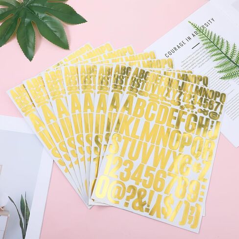 8 Sheets/816 PCS Letters Stickers Gold, 0.8 Inch and 1.6 Inch Vinyl Letter Number Stickers, Stick on Alphabet Stickers for Poster Board Mailbox Signs Scrapbook(8 Sheets) in Saudi Arabia