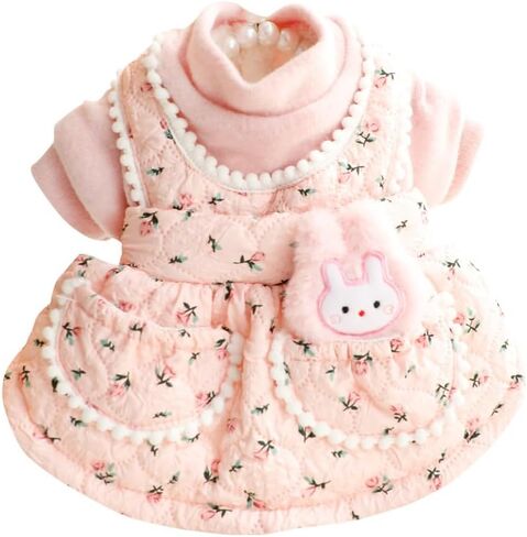 AZA Dog Princess Dresses for Small Dogs Bunny Suspenders Dress Clothes Double Pockets Costume Flower Pet Girl Cute Coat Outfits Fall Costumes Winter Thick Dog Sweater (L,Pink) in Saudi Arabia