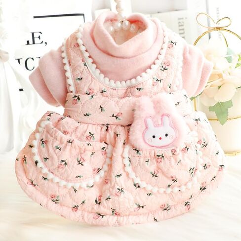 AZA Dog Princess Dresses for Small Dogs Bunny Suspenders Dress Clothes Double Pockets Costume Flower Pet Girl Cute Coat Outfits Fall Costumes Winter Thick Dog Sweater (L,Pink) in Saudi Arabia