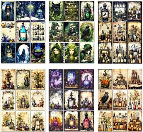 180Pcs Dark Academia Scrapbook Paper, Vintage Junk Journal Supplies for Scrapbooking Kit, Magic Potion Decoupage Paper for Collage, Decorative Craft DIY, Witch Decor for Wall Collage Kit in Kuwait