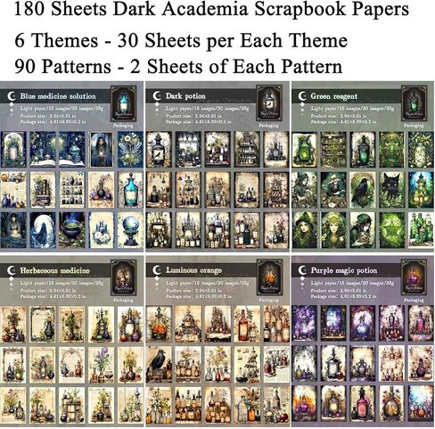 180Pcs Dark Academia Scrapbook Paper, Vintage Junk Journal Supplies for Scrapbooking Kit, Magic Potion Decoupage Paper for Collage, Decorative Craft DIY, Witch Decor for Wall Collage Kit in Kuwait