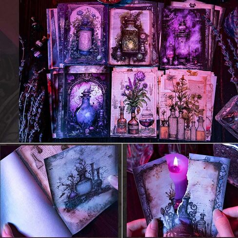 180Pcs Dark Academia Scrapbook Paper, Vintage Junk Journal Supplies for Scrapbooking Kit, Magic Potion Decoupage Paper for Collage, Decorative Craft DIY, Witch Decor for Wall Collage Kit in Kuwait