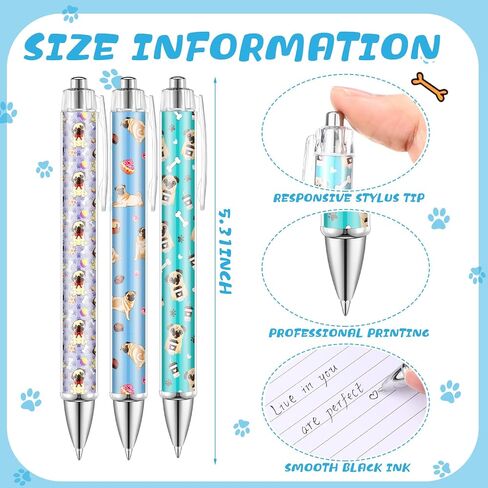 12 Pcs Animal Lover Gift Christmas Gift Bee Sloth Cat Flamingo Flower Llama Corgi Highland Cow Horse Dachshund Pug Ballpoint Pen Cute 1.0 mm Black Ink Pen for Office(Pug) in Saudi Arabia
