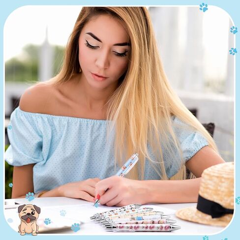 12 Pcs Animal Lover Gift Christmas Gift Bee Sloth Cat Flamingo Flower Llama Corgi Highland Cow Horse Dachshund Pug Ballpoint Pen Cute 1.0 mm Black Ink Pen for Office(Pug) in Saudi Arabia